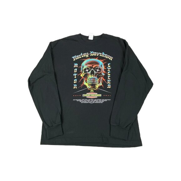 Harley Davidson Shirt XL Black Skull Print Motorcycles Double Sided Stuart FL - Picture 2 of 13